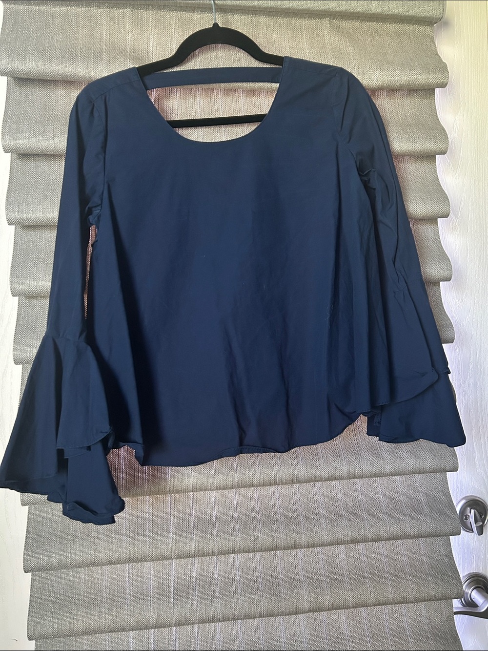 Soprano Navy Blue Long Sleeve Ruffle Top